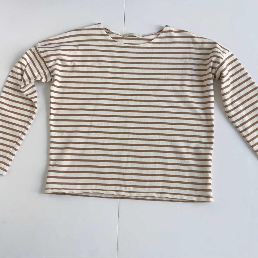 Striped Long Sleeve Tee in Cream and Tan